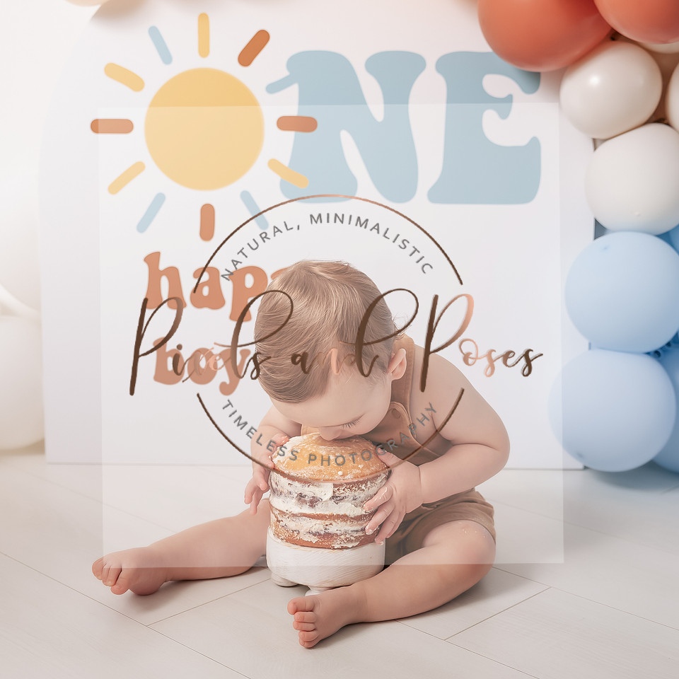 One Happy Boy first birthday portraits before cake smash session in Derbyshire