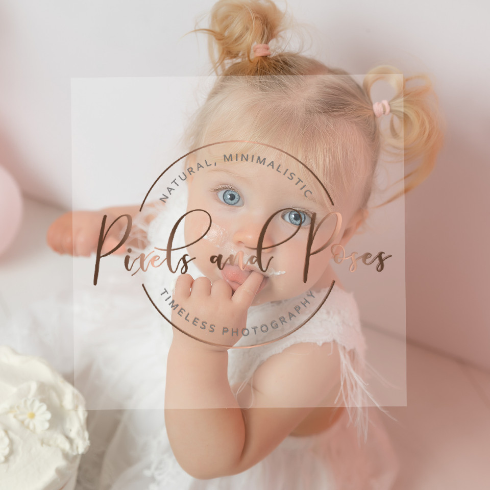 Daisy Pastel pink cake smash first birthday photoshoot in Derbyshire studio